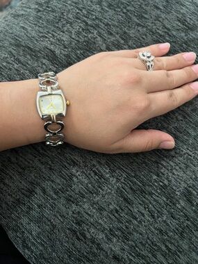 Elegant “P” Silver-Tone Chain Link Women's Watch - Two-Tone Dial